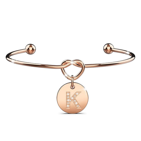 Fancy Alphabet Letter Initial Bangle in Rose Gold -A